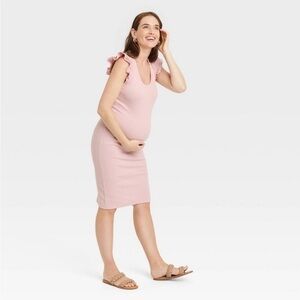 The Nines by Hatch Flutter sHort sLeeve Ribbed Jersey Maternity Dress
